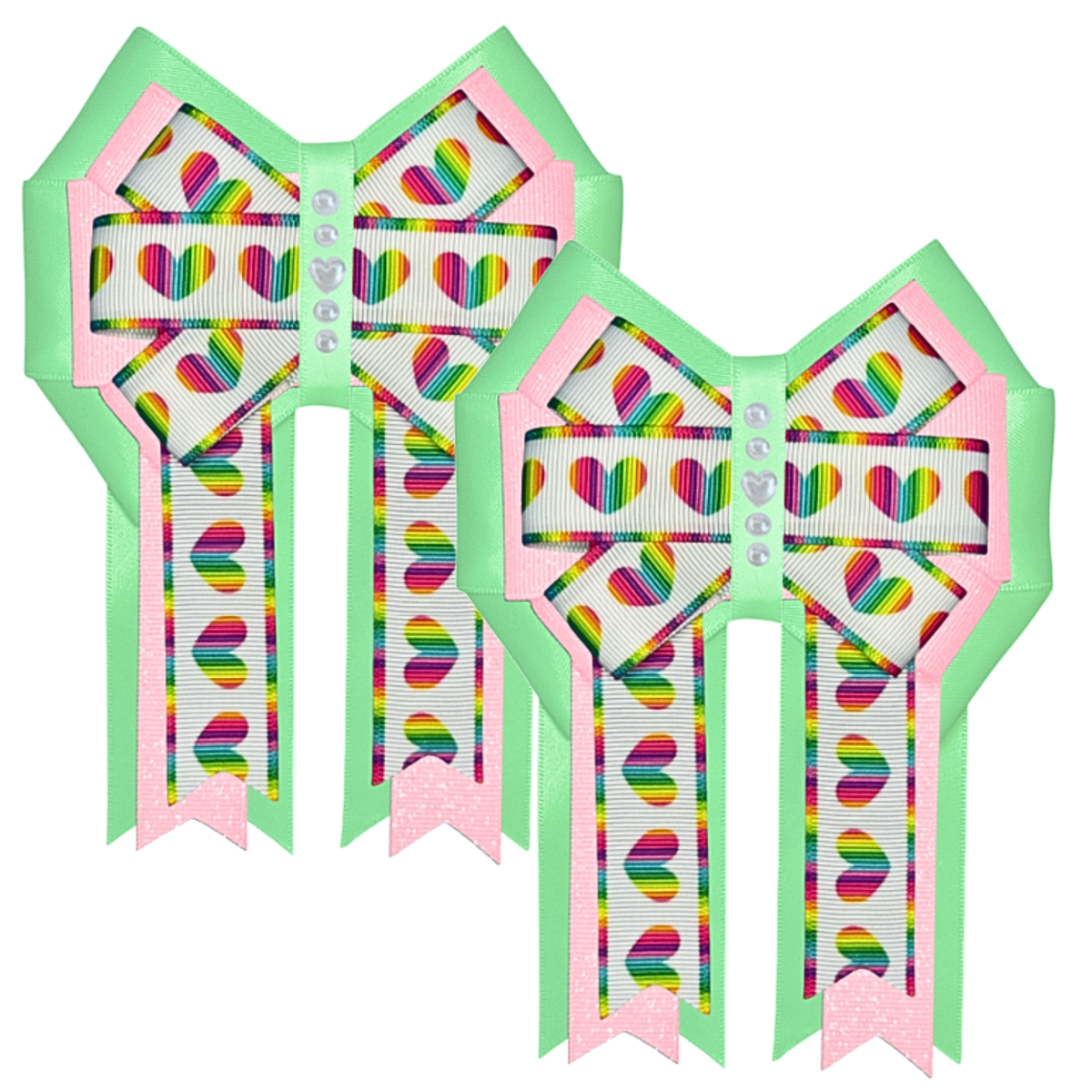 Rainbow Hearts Show Bows